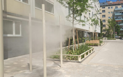 Raintime water features & fog cooling at Klimaboulevard Thaliastraße Vienna